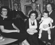 1956 - Bishop Bonhomme at 53 Tremont St with Aunt Armande, Elodia B. Gosselin, Stella G. Paquette, Stella Paquette and Emma Bonhomme